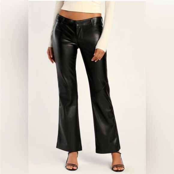Free People Love Language Low Rise Leather Pants In Black - Picture 2 of 6